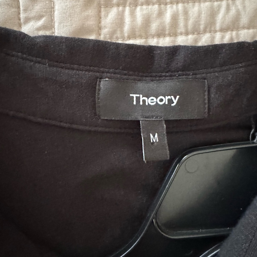 Theory Hekanina Cs Black Button Down Tie-Front Shirt. Sea Slub. Style 00124504 View 6
